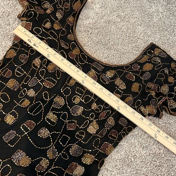 NEW Adrianna SILK Papell Evening Cocktail Black Gold Sequin Dress 4 Black Tie - Picture 14 of 16